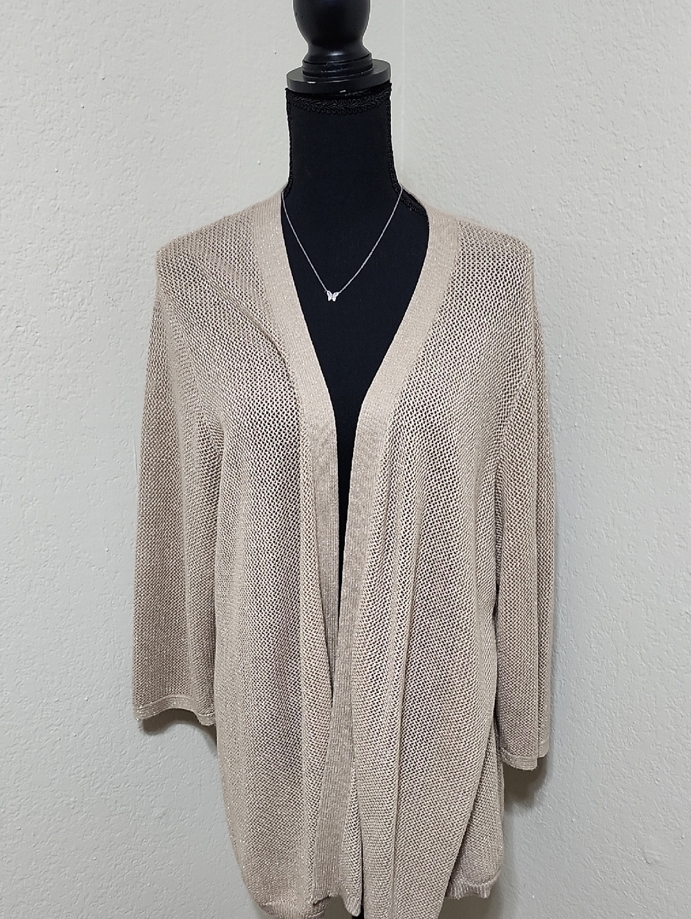 Calvin Klein Open Knit Mesh Cardigan Sweater Beige 1X Plus Size Minimalist
